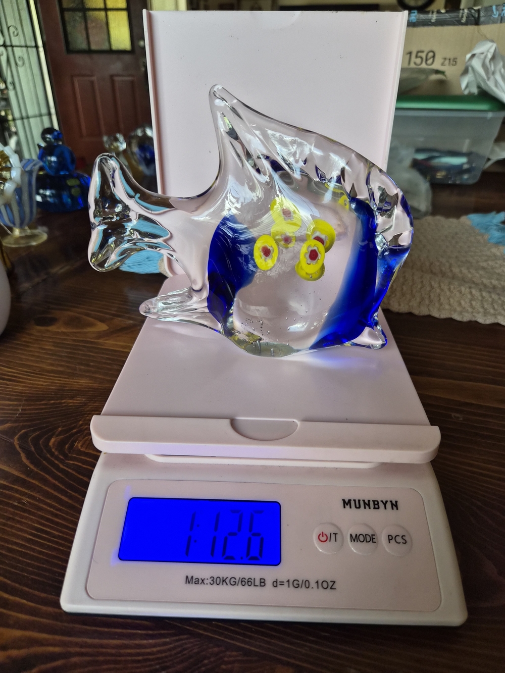 VTG Murano Style Handblown Angle Fish & Yellow Flowers Floating
